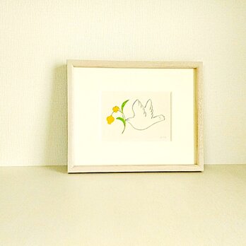 お好みの花で描くオーダー制作｜原画「幸せを運ぶ」※木製額縁入り（インチサイズ）の画像