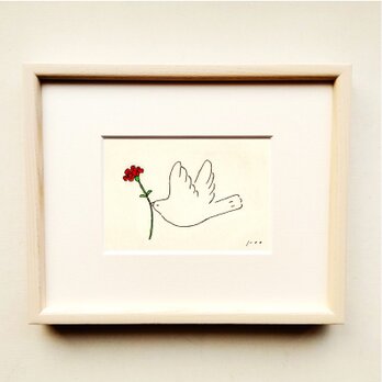 7種の花から選べる鳥の絵「幸せを運ぶ」｜原画　カーネーション｜向日葵｜ガーベラ｜ビオラ｜たんぽぽ｜柊｜クローバー｜母の日ギフトの画像