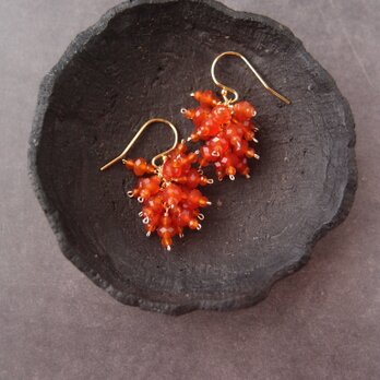 【K14gf】Orange Carnelian Earrings／オレンジカーネリアン フリンジピアスの画像
