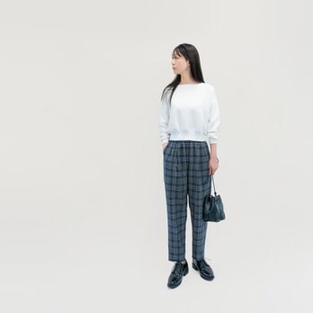グレーでタータンを楽しむ ウールライク グレー 青 タータンチェック テーパードパンツ ●ROLLA-TP●の画像