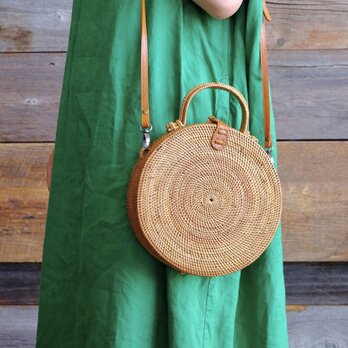 コロンとまんまる大きめサイズ(24cm)☆2WAYショルダーかごバッグ♪ショルダーバッグ アタバッグの画像