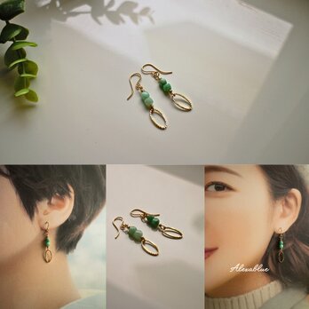 クリソプレーズ ピアス 天然石ピアス K14GFピアスの画像