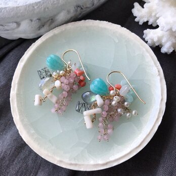 【Ｋ14gf】アマゾナイトとグァバクォーツのピアス(イヤリング)の画像