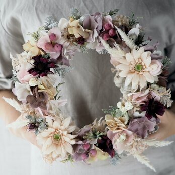 くすみピンクのガーベラとコスモスのリース　-Artificial flower-の画像
