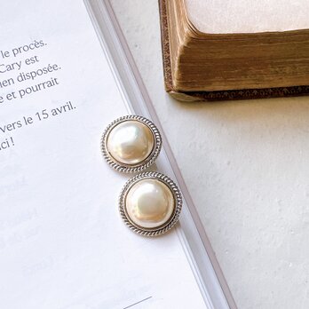 Y1014-ヴィンテージイヤリング U.S.A. 1960〜70s Silver fake pearl earringsの画像