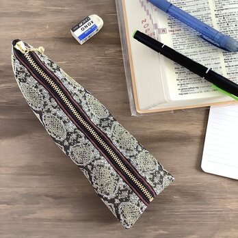 【銀蛇柄】畳縁　テトラ型　ペンケース　シルバー　ヘビ　パイソンの画像