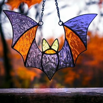 #ハロウィン早割【10%OFF】新色　コウモリ ハロウィン ステンドグラス サンキャッチャーの画像
