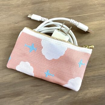 【飛行機と雲】畳縁　ぺたんこ　小銭入れ　ミニポーチ　カードケース　空　茜空　コーラルの画像