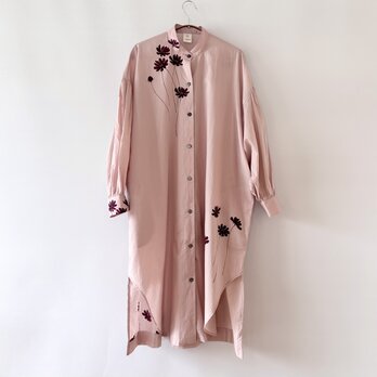 【チョコレートコスモス】　手描きソフトワッシャー・ロングブラウス