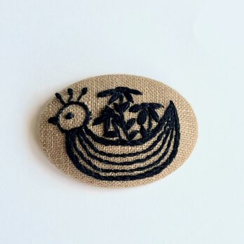 北欧風ことりの花籠の刺繍ブローチ（hokuo）#292の画像