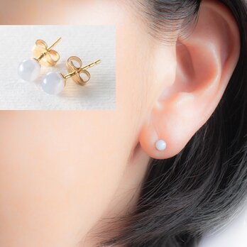 ブルーレースアゲートのシンプルひとつぶピアス