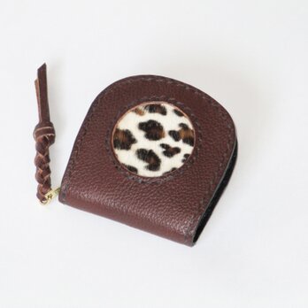 型押し革とハラコの小銭・アクセサリー入れ（焦茶）