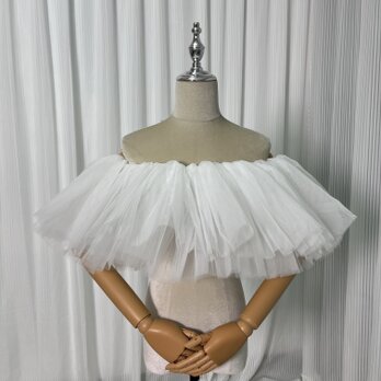 取り外しオフショルダー オフホワイト ストレッチ 花嫁/ウェディングドレス 可愛いの画像