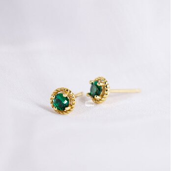 ピアス 1粒 一粒 小さめ エメラルド 透かしの画像