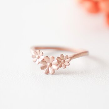 【秋の桜】コスモスの花冠リング/ ピンクゴールド ホーニング加工の画像