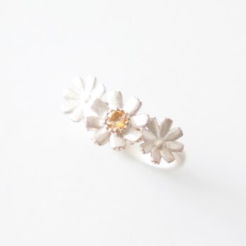 【秋の桜】シトリンとコスモスの花冠リング/ シルバー ホーニング加工の画像
