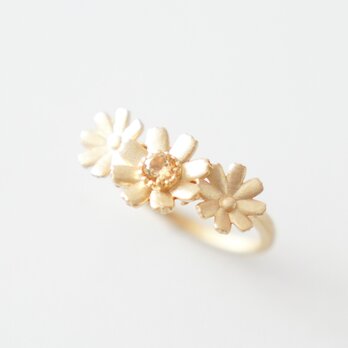 【秋の桜】シトリンとコスモスの花冠リング/ ゴールド ホーニング加工の画像