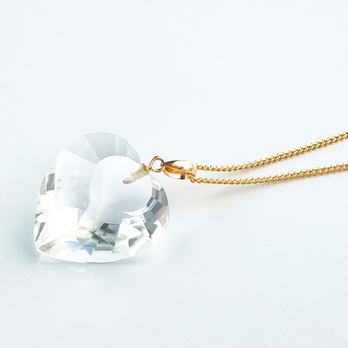 20mm 立体ハート クォーツ/白水晶  K18 K18GP 天然石ネックレス - 3Dハートの画像