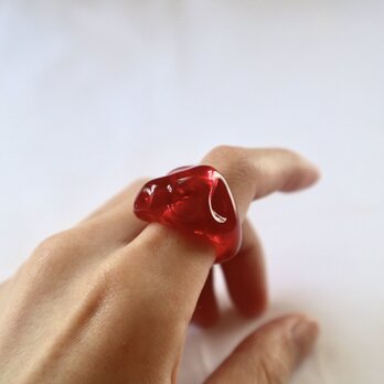 Pigeon blood ガラス リング  clear glass ringの画像
