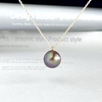 エジソンパール 淡水パール セミラウンド アボカドカラーのペンダントネックレス （11mm)