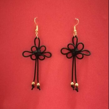 【和風】吉祥結びのピアス（黒）（イヤリング）【チャイナ】【中華風】【着物】【浴衣】【袴】【成人式】【卒業式】【和ゴス】の画像