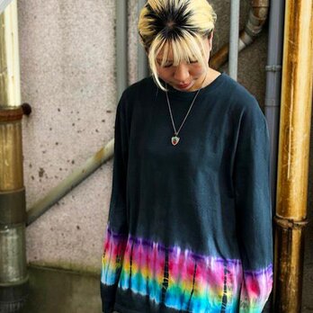 タイダイ染め 長袖Ｔシャツ　 Lサイズ　HIPPIES DYE ブラック HD22-31の画像