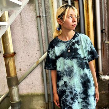 タイダイ染め Tシャツ　Lサイズ　ブラック×ミントグリーン　 Hippies Dye HD22-34の画像