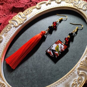 【和風】花札＆タッセルピアス（梅）（イヤリング）【卒業式】【成人式】【着物】【浴衣】【袴】【和ゴス】【和ロリ】の画像