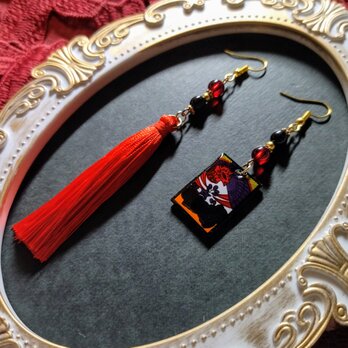 【和風】花札＆タッセルピアス（桐）（イヤリング）【卒業式】【成人式】【着物】【浴衣】【袴】【和ゴス】【和ロリ】の画像