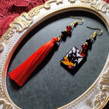 【和風】花札＆タッセルピアス（菖蒲）（イヤリング）【卒業式】【成人式】【着物】【浴衣】【袴】【和ゴス】【和ロリ】の画像