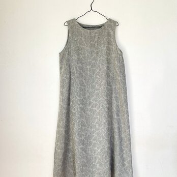 ＊アンティーク着物＊樹木模様ウールのワンピース（Lサイズ・ウール混紡）