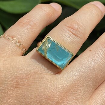 ルチルクォーツ　×　ターコイズ　ダブレット 長方形　立体的なカット　シルバーSV925リング