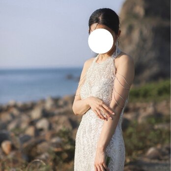 実例写真！豪華！ ウェディングドレス ホルターネック 3D立体レース刺繍 韓国風ドレス ビジュー 花嫁 前撮りの画像