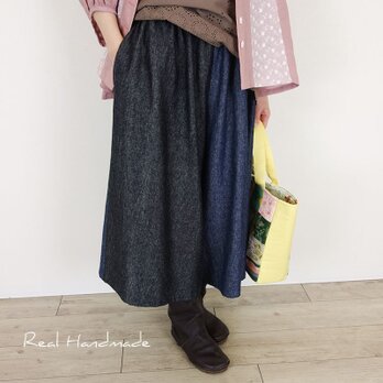 [予約販売] 柔らかコットンリネンデニムネイビーブラックワイドパンツの画像