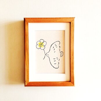 プルメリア 原画 ※木製額縁入り(2Lサイズ）花の絵・イラスト・インテリアアート・新築祝い・送料無料