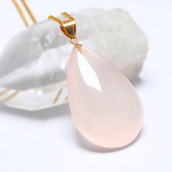 ラス1 28mm 無垢 ローズクォーツ/紅水晶  K18 K18GP 天然石ネックレス - つゆ -simple-