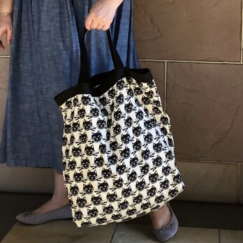 ちいさな猫耳バックになるコンパクト おかいものかばんBig クロネコ　受注製作の画像