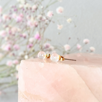 6mm シンプル ローズクォーツ/紅水晶  K18GP RHP 天然石ピアス - petitS