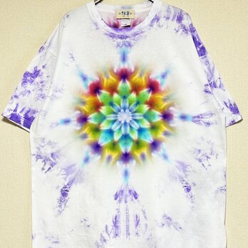 タイダイ染め Tシャツ　XXLサイズ　曼荼羅　パープル　ムラ染め　Hippies Dye HD22-40の画像