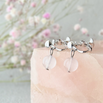 8mm シンプル ローズクォーツ/紅水晶  イヤリング - berry -rose-