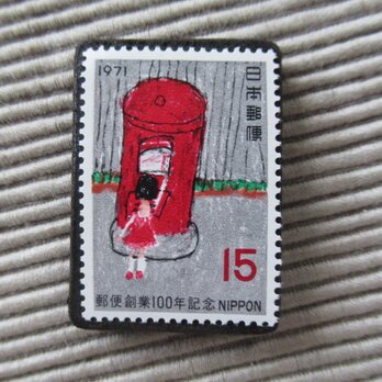 日本　郵便100年切手ブローチ10013