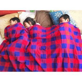 マサイ布 ブランケット マサイクロス マサイシュカ 毛布 スロー チェック ブロックの画像