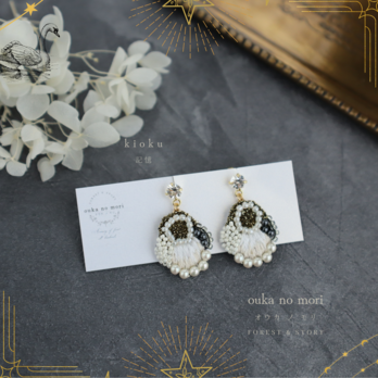 kioku 星運ぶ白鳥の記憶｜イヤリング｜ビーズ刺繡｜刺繍｜白鳥｜星｜オウカノモリ/ouka no moriの画像