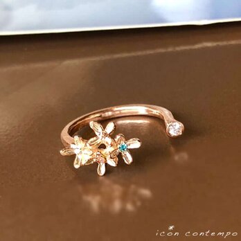 K10PG 金木犀 ダイヤモンド 3色 リング フォークリング オープンリング 'Orange Osmanthus'の画像