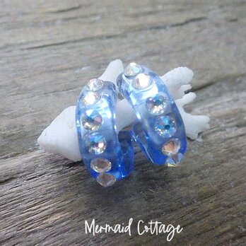 Clear Blue rhinestone Earrings クリスタルシマードイツ製アクリルピアスの画像