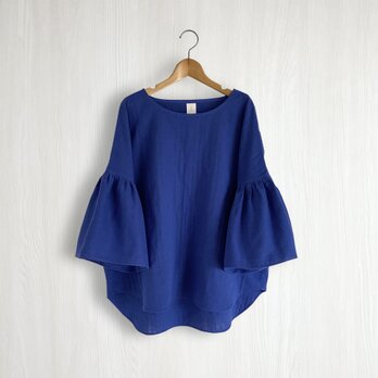 ギャザー袖プルオーバー_ダブルガーゼ綿100％_Royal Blueの画像