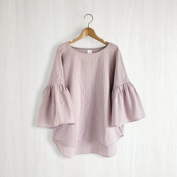 ギャザー袖プルオーバー_ダブルガーゼ綿100％_Smoky Lilac Pinkの画像