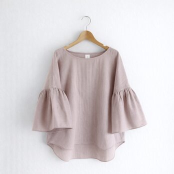 ギャザー袖 クルーネック 7分袖プルオーバー｜綿100%ダブルガーゼ_ Smoky Lilac Pink