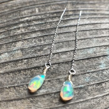 *sv925*Ethiopian Opal Swing Earrings エチオピア産ウェロオパール☆アメリカンピアスの画像