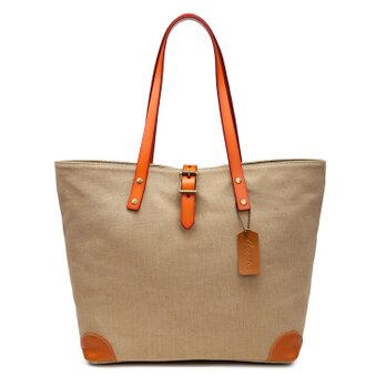 トートバッグ ショルダー  2WAY メンズ ビジネス ハンドメイド 帆布　本革 ボタン 旅行 小物入れ ST065の画像